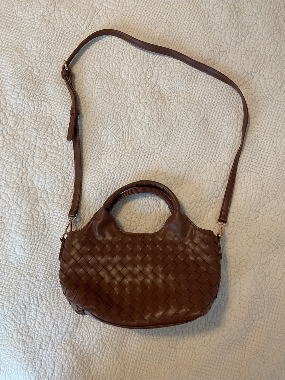 Woven Leather Crossbody Bag in Brown